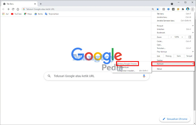 Pilih Tentang Google Chrome