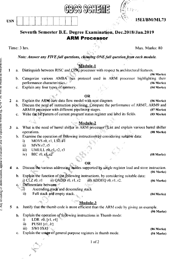 Visvesvaraya Technological University B.E. (CBCS) Seventh Semester 15EI