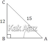 Segitiga siku-siku di B, melengkapi sisi-sisinya untuk mendapatkan nilai cos A