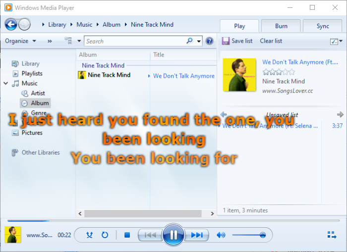 WindowsMediaPlayer用の歌詞プラグインの使用方法
