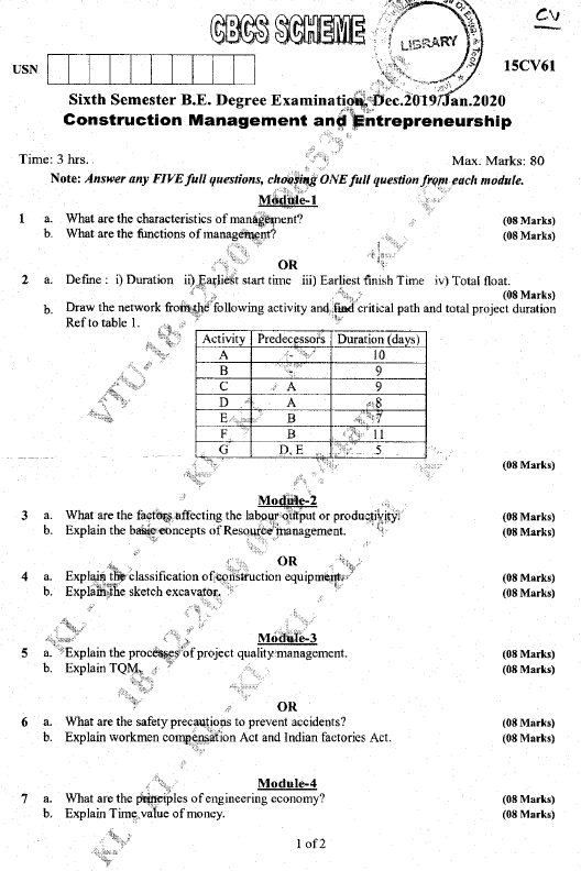 Visvesvaraya Technological University B.E. Civil Engineering (CBCS) Sixth Semester 15CV61