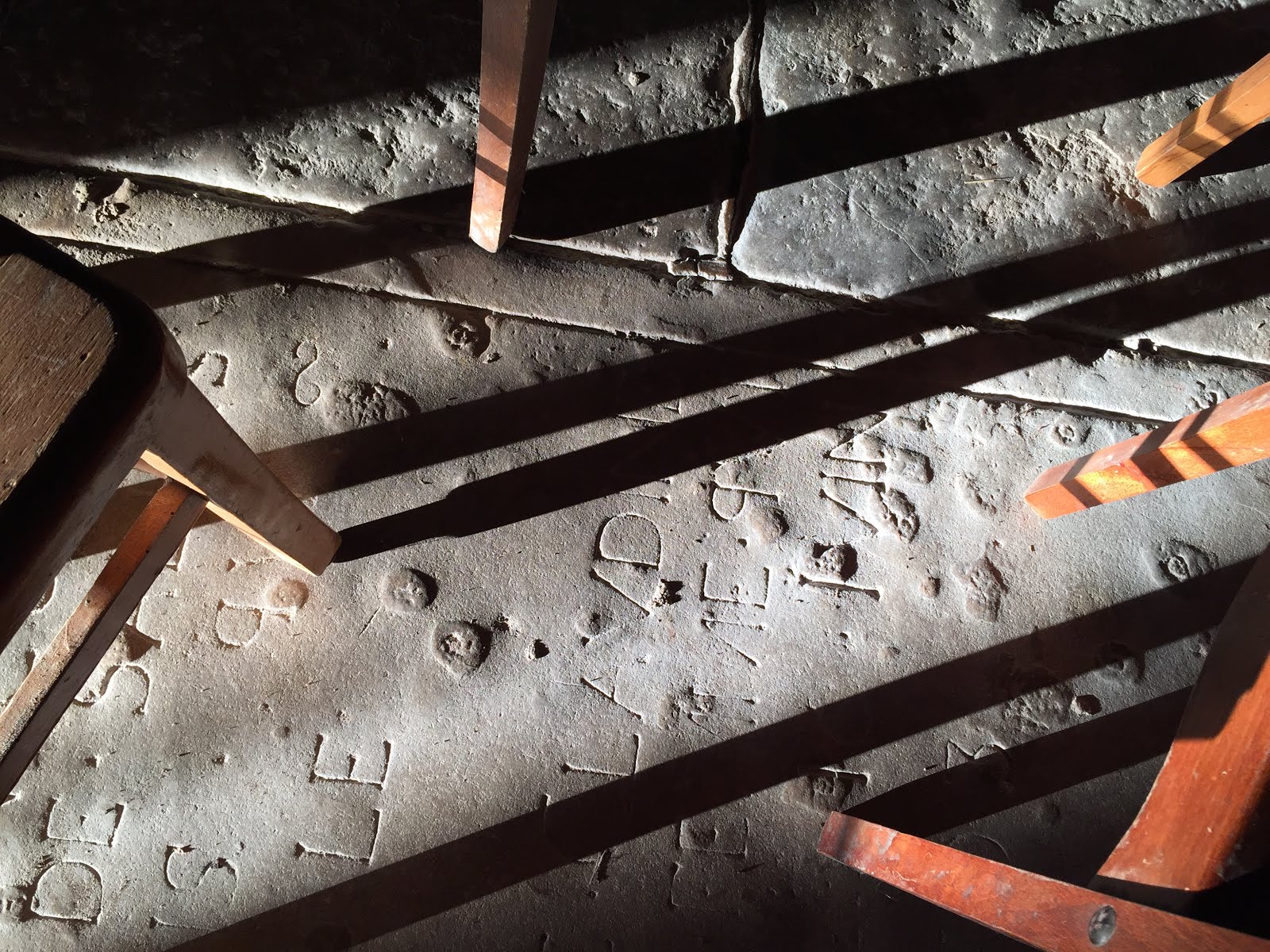 Early February sun on floor of the hillside eglise, Salin-les-Bains