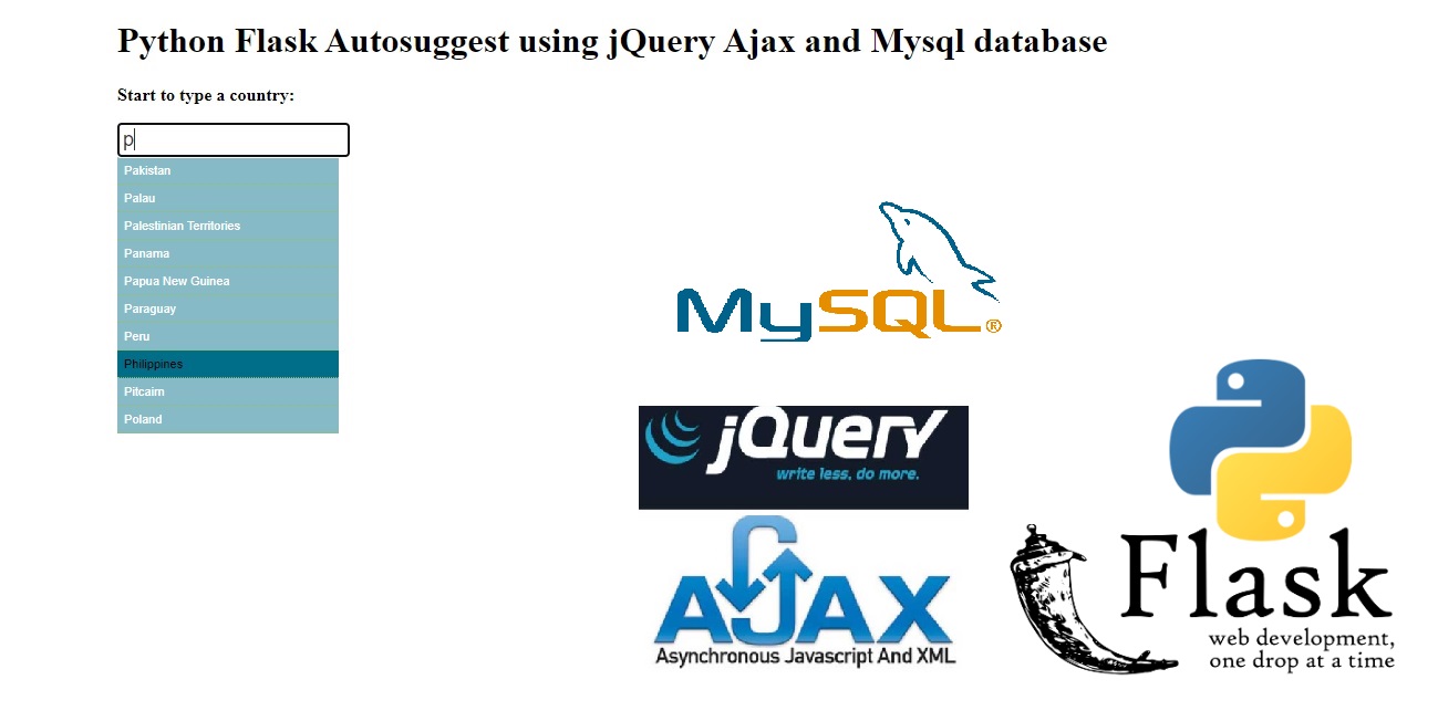 Python Flask Autosuggest using jQuery Ajax and Mysql database Tutorial101