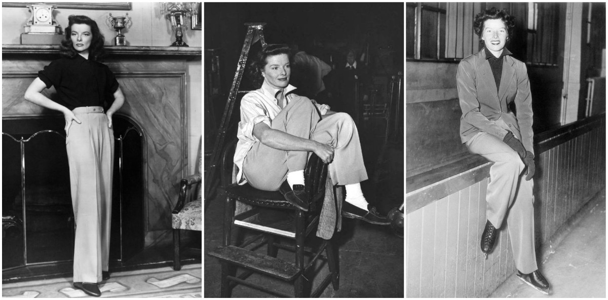 Great Outfits in Fashion History Katharine Hepburn in a Roomy Pant Suit   Fashionista