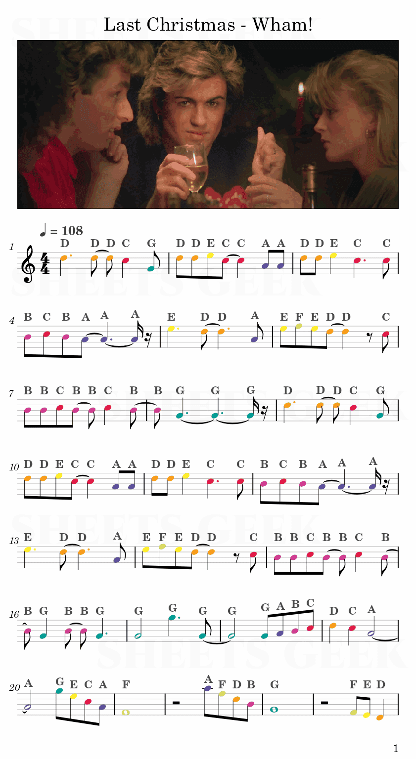Last Christmas - Wham! Easy Sheet Music Free for piano, keyboard, flute, violin, sax, cello page 1