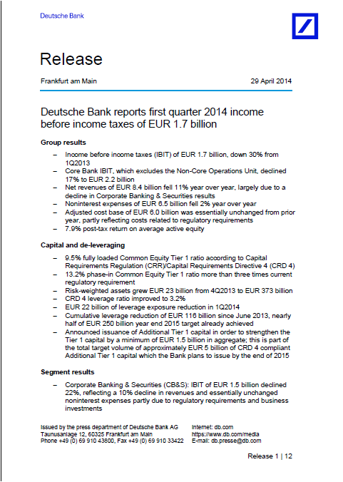 front page, DB, report, Q1, 2014