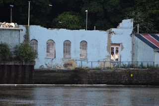 A remaining exterior wall during demolition