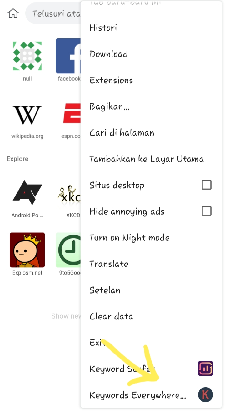Cara memasang keyword everywhere di android Cara memasang keyword everywhere di android