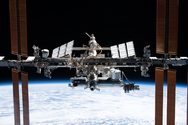 An image of the International Space Station that was taken by European Space Agency astronaut Thomas Pesquet aboard SpaceX's Crew Dragon Endeavour capsule...on November 8, 2021.
