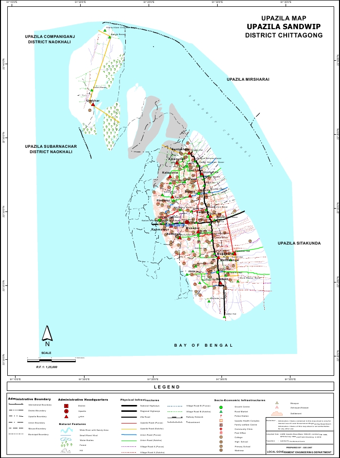 Sandwip Upazila Map Chittagong District Bangladesh