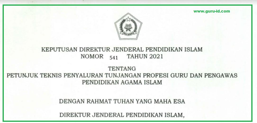 Juknis TPG Guru PAI 2021 (Keputusan dirjenpendis no 541