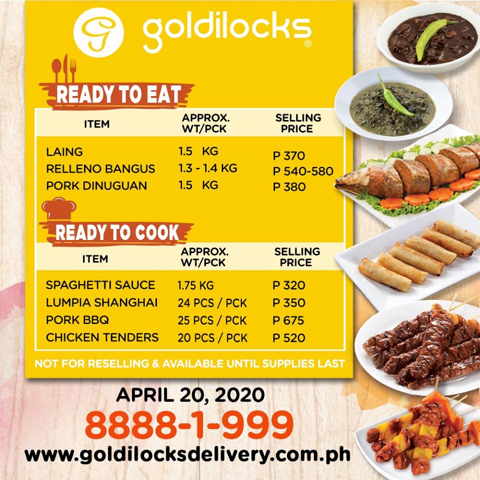 goldilocks bakery menu