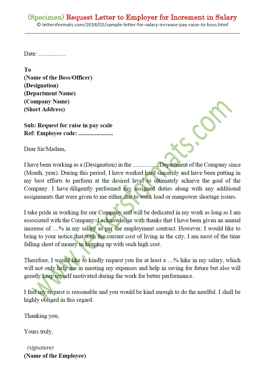 Request Letter To Employer Boss For Salary Increase Pay Raise 