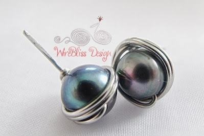 Wire wrapped pearls studs by WireBliss