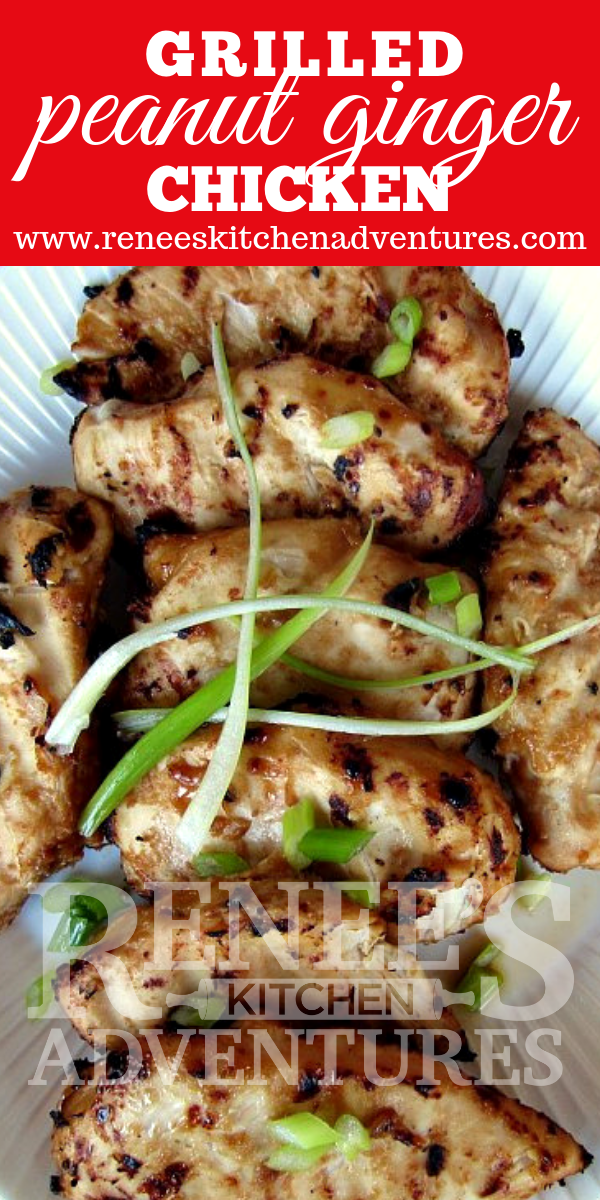 Grilled Peanut Ginger Chicken by Renee's Kitchen Adventures pin for Pinterest