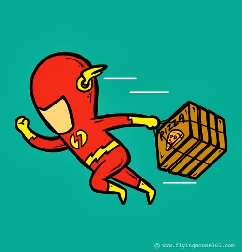 05-The-Flash-Pizza-Delivery-Man-Illustrator-Chow-Hon-Lam-Superheroes-Part-Time Jobs-www-designstack-co