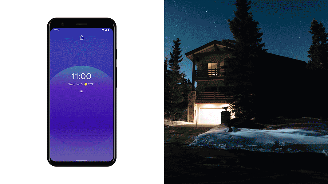 Sur la gauche, il y a un téléphone Android. Sur la droite, il y a une maison, le téléphone contrôle quelles lumières s'allument dans la maison
