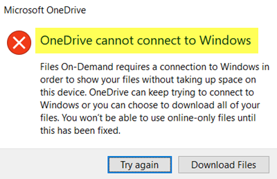 OneDrive не может подключиться к Windows