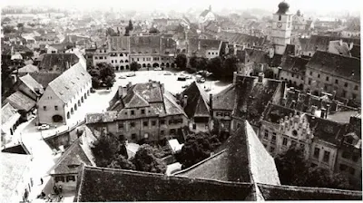 Piața Huet și Piața Mică văzute din Turnul Bisericii evanghelice la 1929