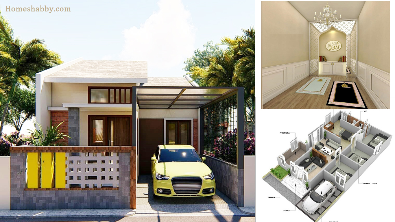 Desain dan  Denah  Rumah  Minimalis  Konsep Sederhana  dengan Ukuran 8 x 14 M terdapat Mushola dalam 