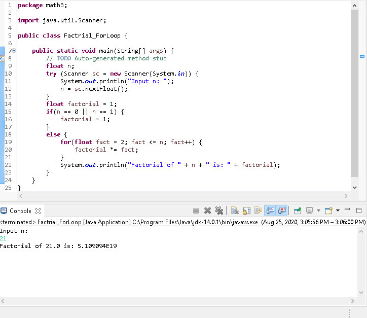 Factorial In Java (3 type)