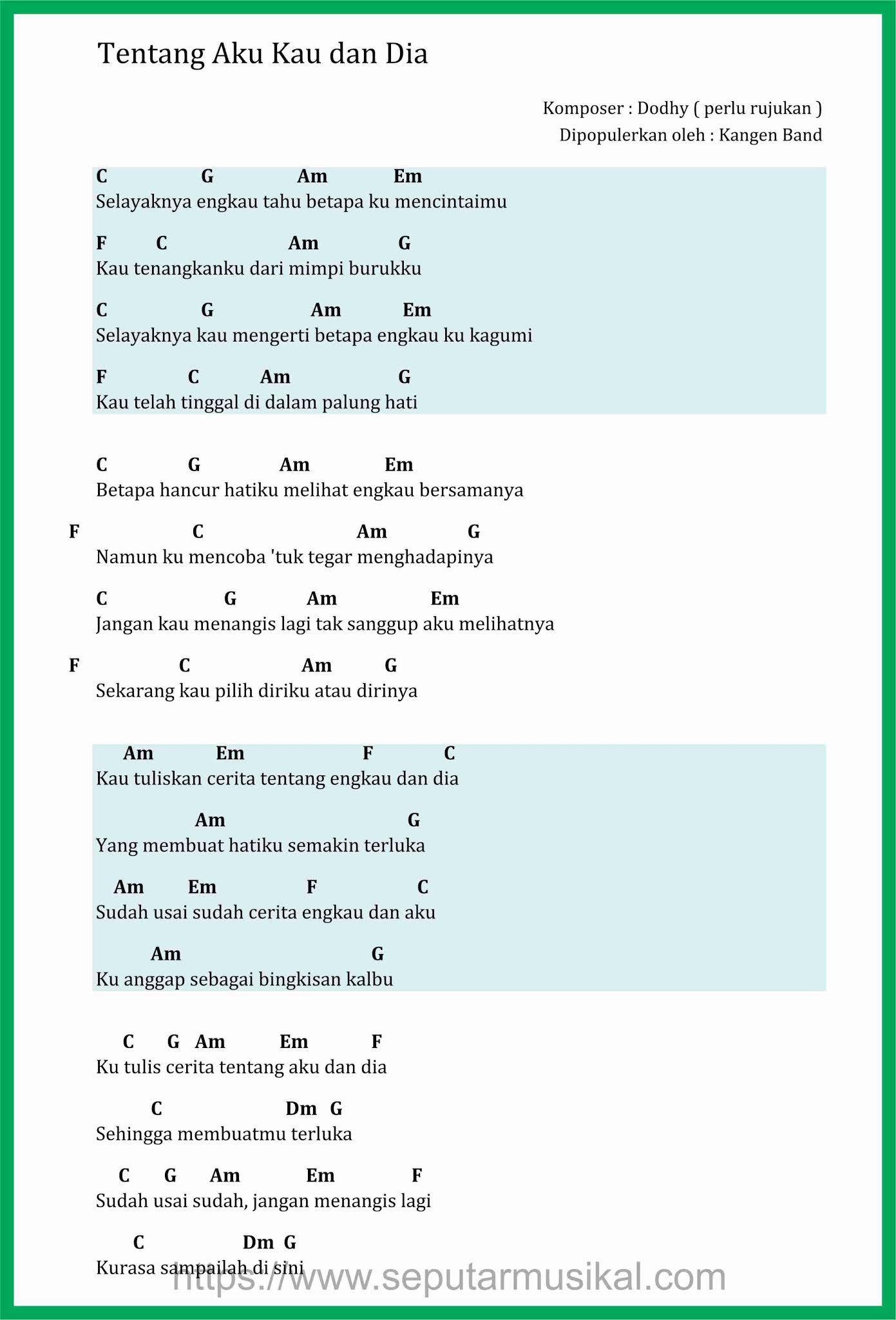 Chord Lagu Tentang Kau Aku Dan Dia Seputar Musik
