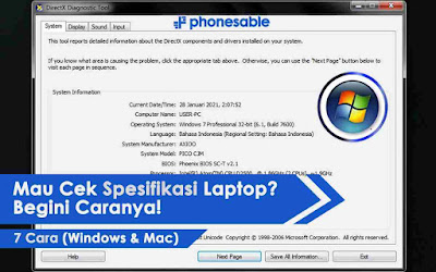 spesifikasi laptop cara melihat spesifikasi laptop
