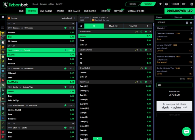 Lizbonbet Betslip Screen