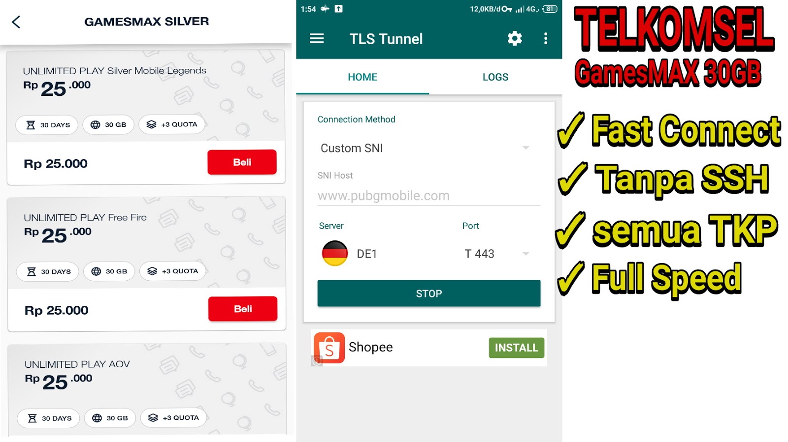 Update Config Tls Tunnel Gamesmax 30gb Telkomsel 2020 Klikinfo