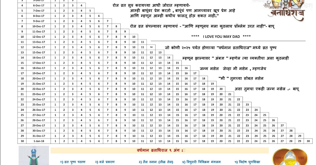 Vardhaman Vratadhiraj Calendar for 2017