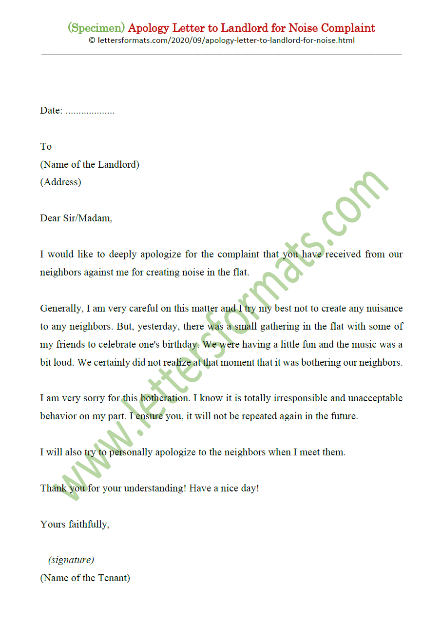 Apology Letter to Landlord for Noise Complaint (Sample)