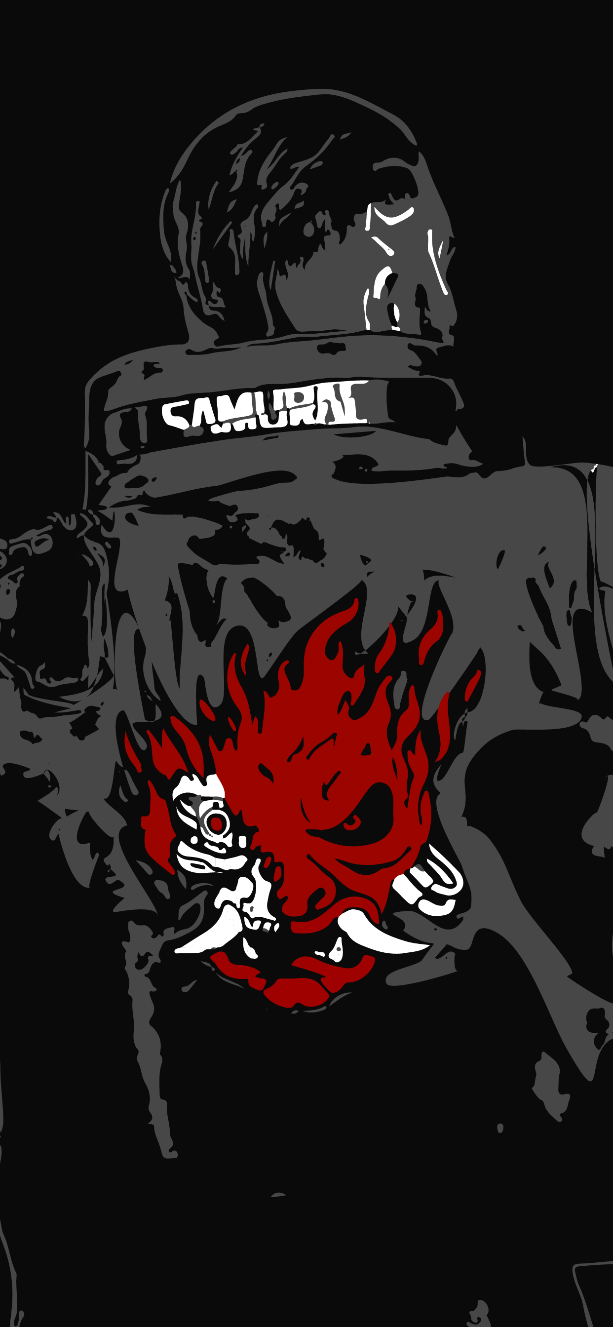 wallpaper for phone of character v of cyberpunk 2077 game jacket samurai logo