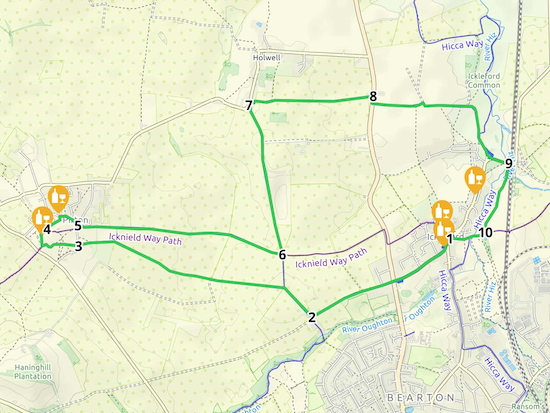 Map for Walk 155: Ickleford Loop Created on Map Hub by Hertfordshire Walker Elements © Thunderforest © OpenStreetMap contributors There is an interactive map below the directions