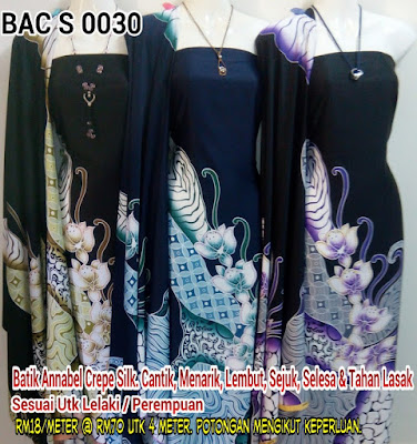 BAC S 0030: BATIK ANNABEL CREPE SILK, CANTIK, MENARIK, LEMBUT, SEJUK, SELESA, TAHAN LASAK