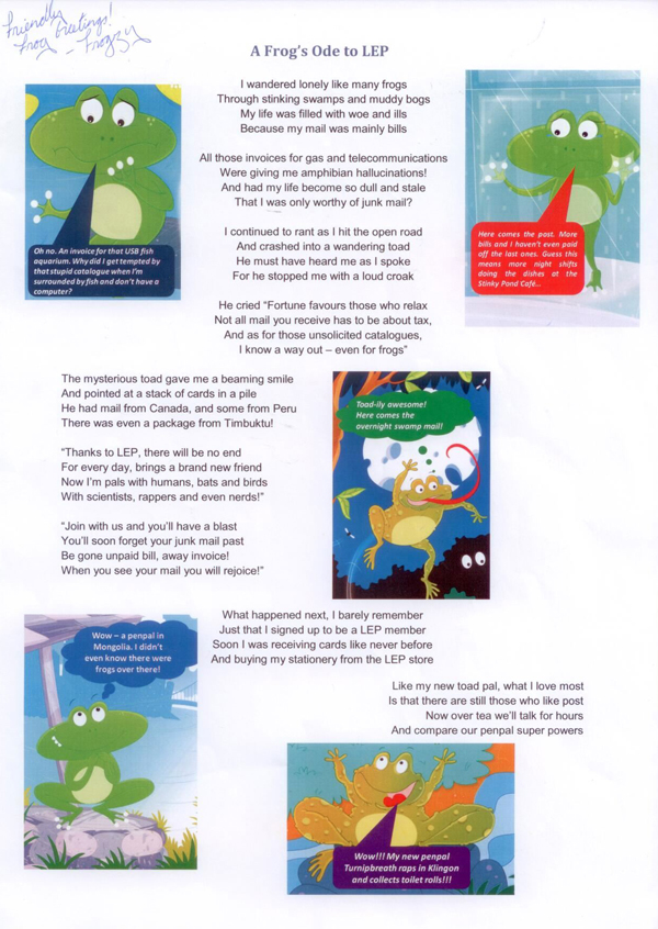 League Of Extraordinary Penpals A Frog S Ode To Lep