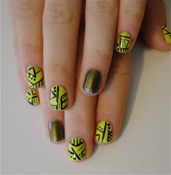 tribal neon nail onto left hand