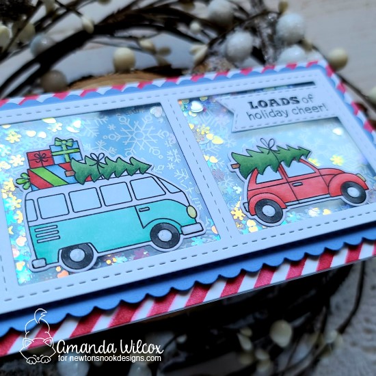 Slimline Christmas Shaker Card by Amanda Wilcox | Destination Christmas Stamp Set and Slimline Die Sets by Newton's Nook Designs #newtonsnook