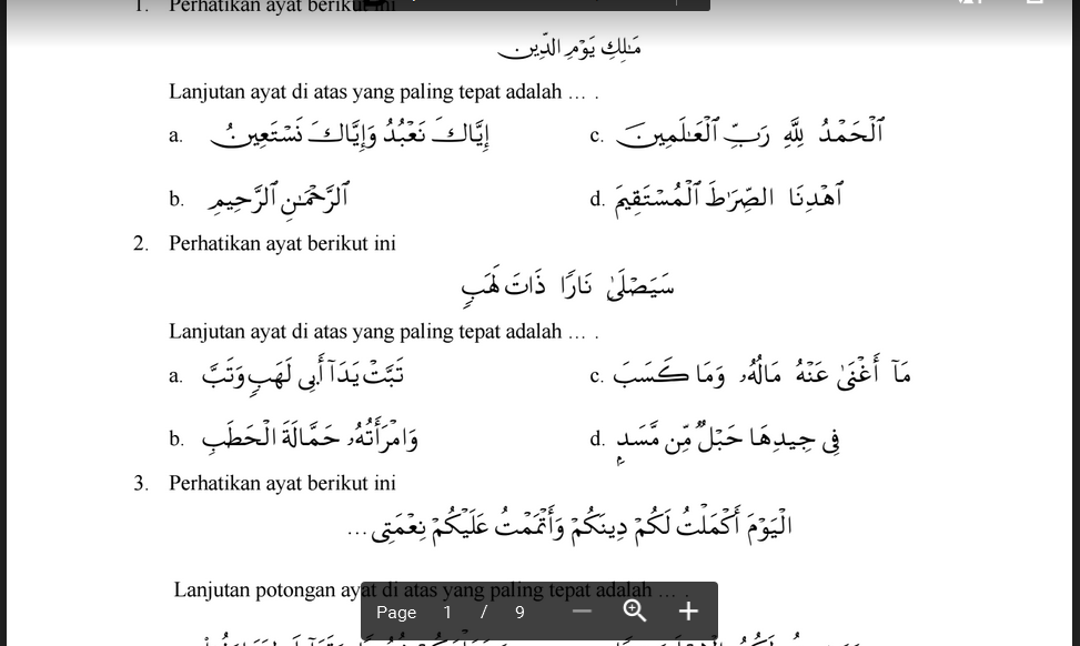 Contoh Soal Usbn Pai Smp