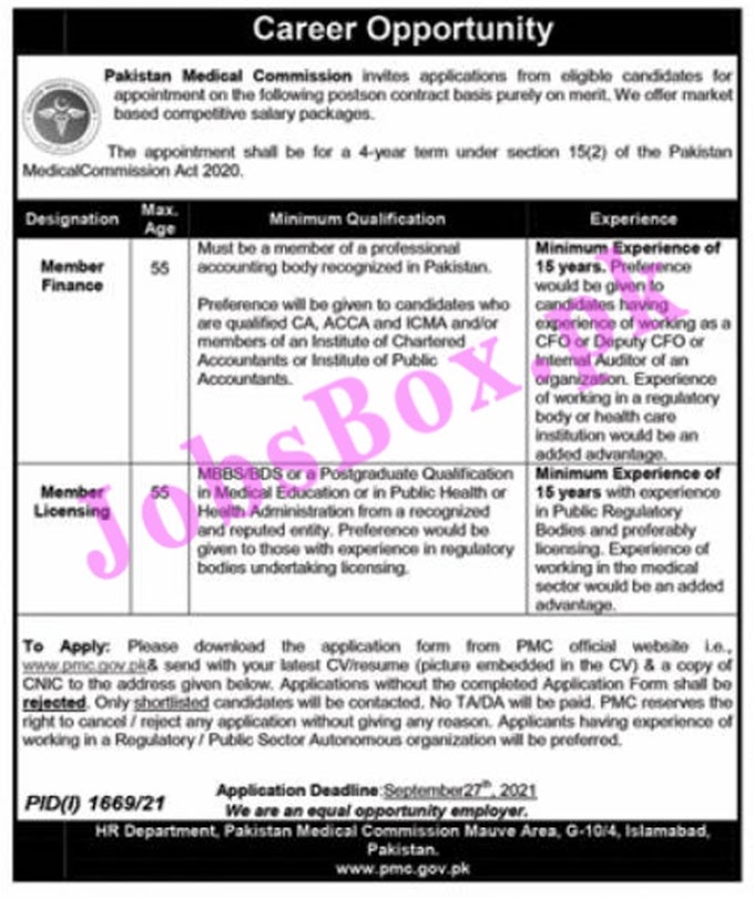 PMC jobs 2021 – Pakistan Medical Commission jobs 2021