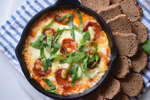 cast iron skillet, homemade, fresh, tomatoes, basil, cheese, tailgating