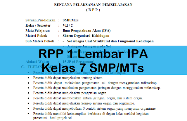 RPP 1 Lembar IPA Kelas 7 SMP/MTs