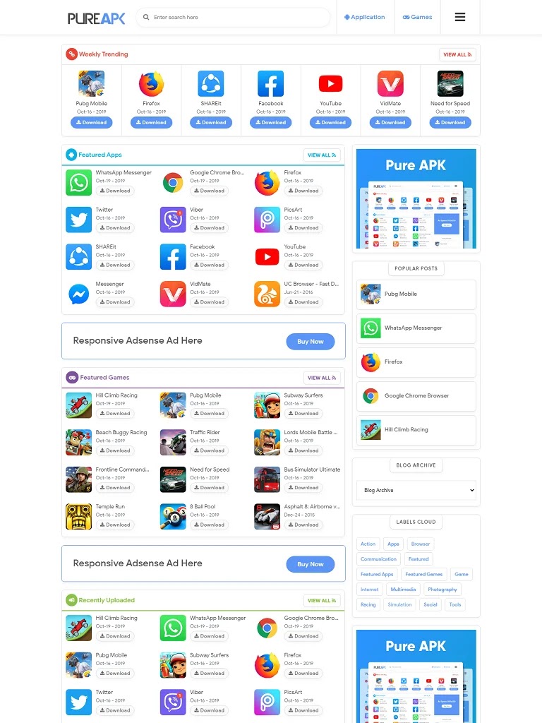 Template blogspot Pure APK Premium layout 2 cột