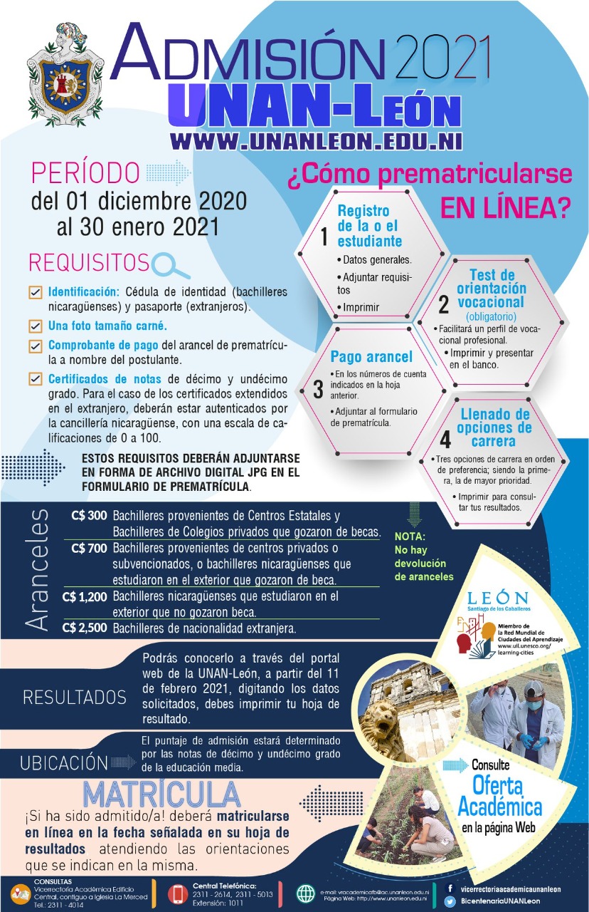 Ya puedes realizar tus consultas de Prueba de Admisión 2020 UNAN León