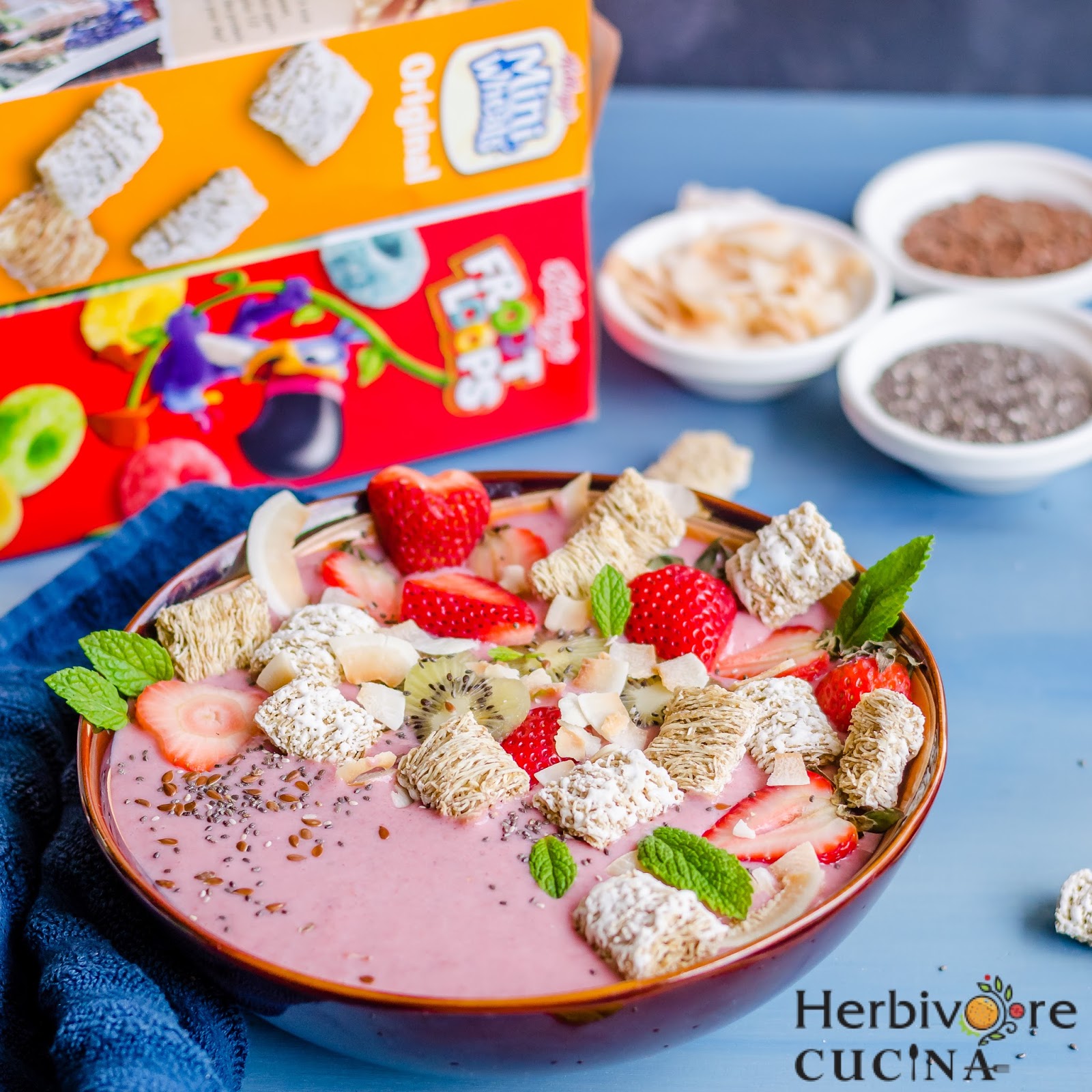 Herbivore Cucina Vegan Strawberry + Cereal Smoothie Bowl