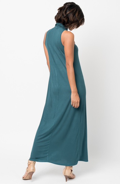 Shop for Hunter Green Sleeveless Turtleneck Collar Mock Neck Maxi dress online on caralase.com