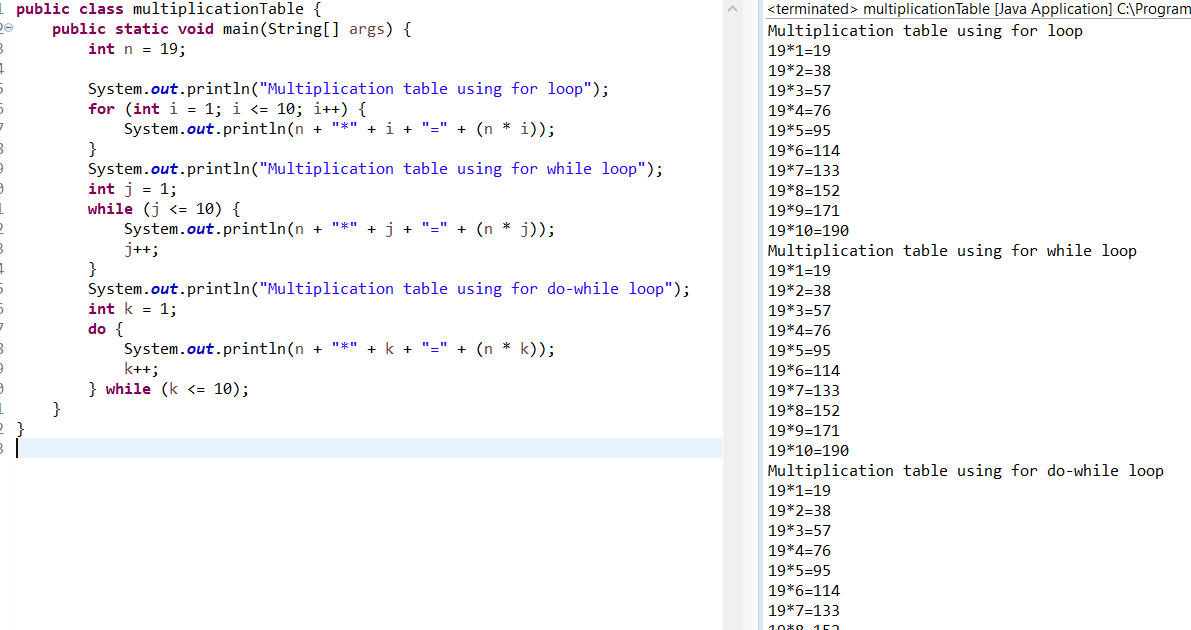 Keep Learning: Java generate multiplication table
