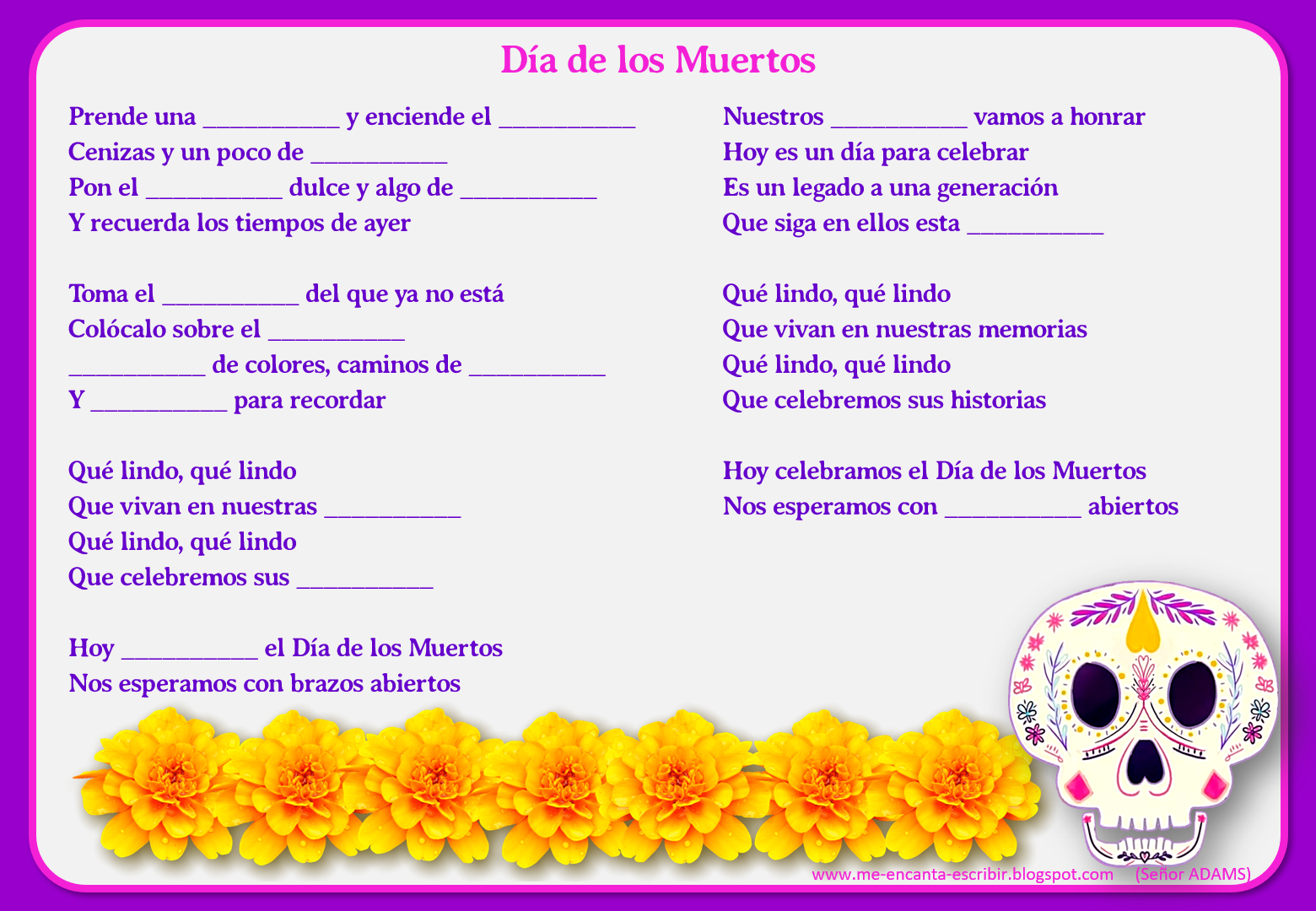 Me encanta escribir en español Canción "Día de los Muertos"