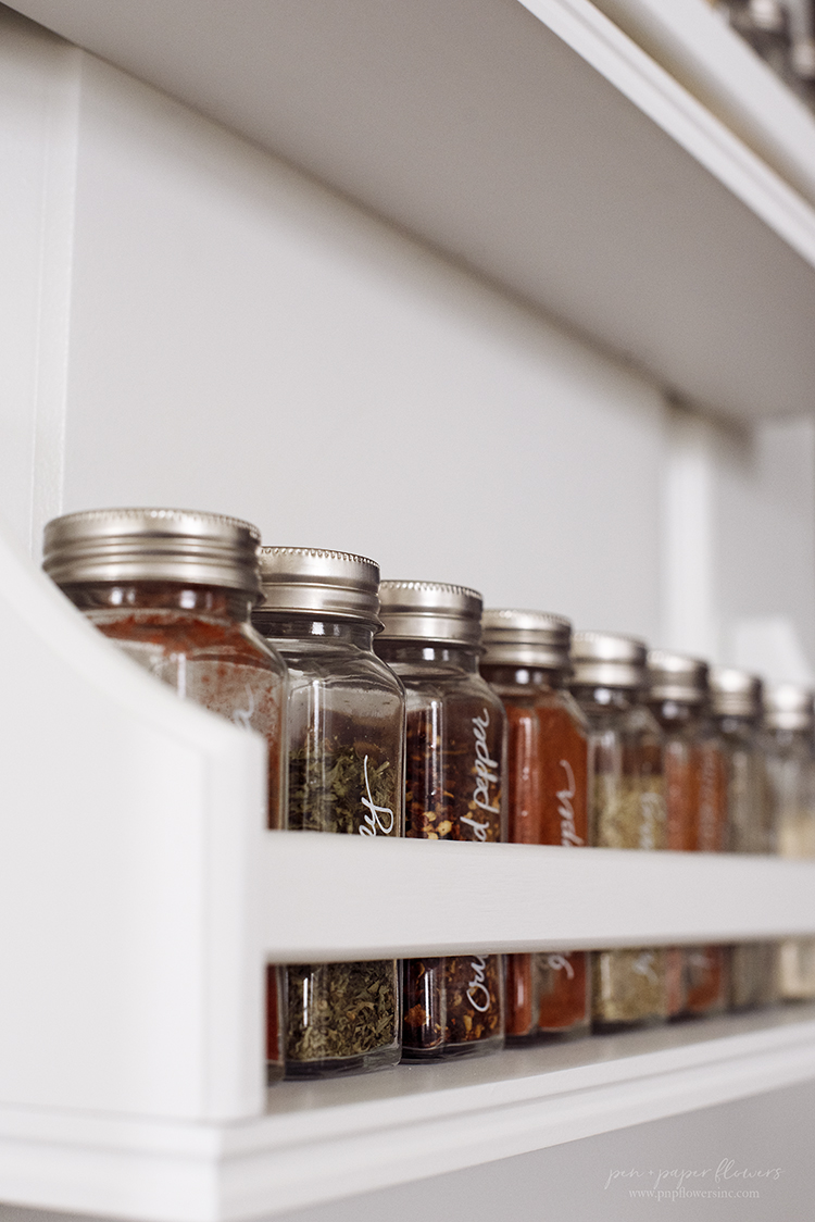 Pen + Paper Flowers KITCHEN Pantry Door Spice Jars + Shelves DIY