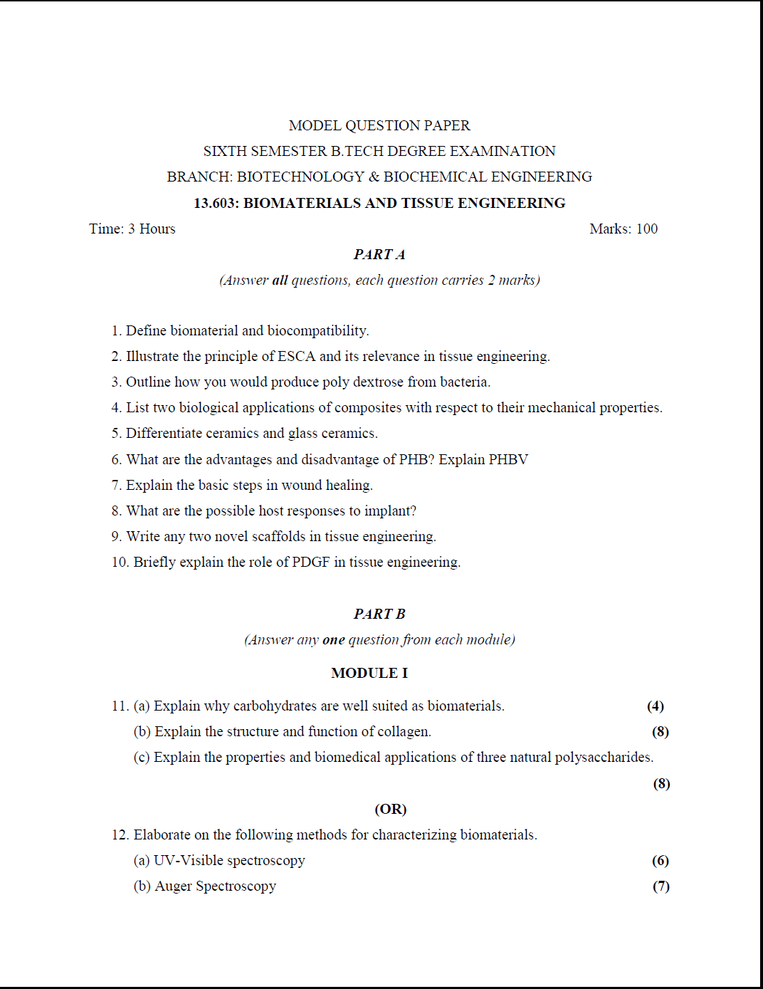 Kerala University B Tech Biomaterials And Tissue Engineering 2016