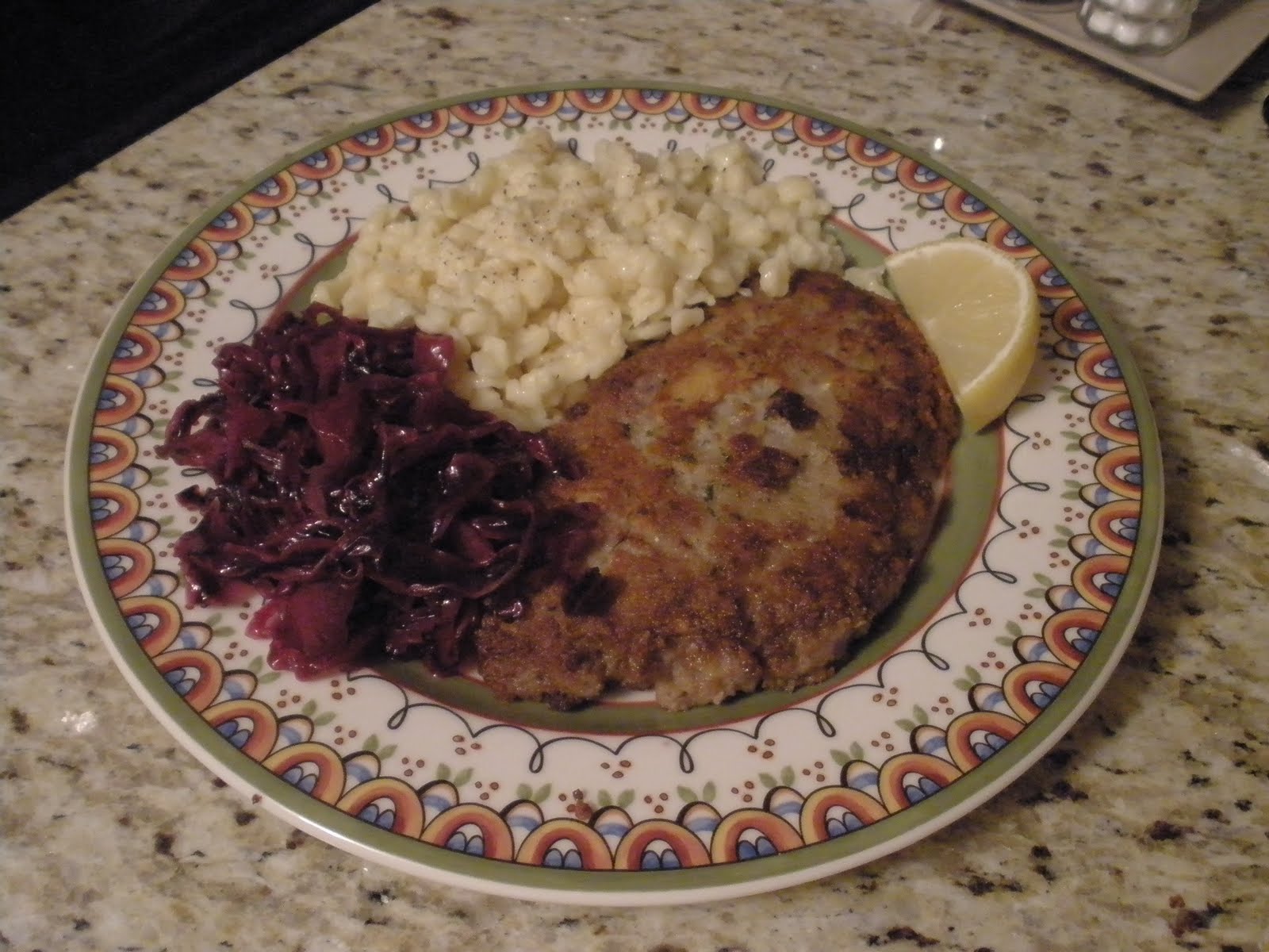 Venison Schnitzel, Spaetzle, & Cabbage